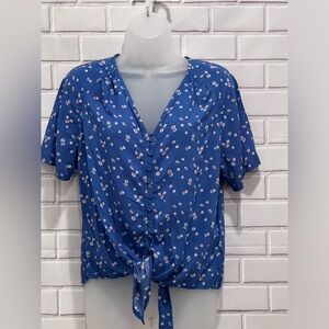 Women floral daises short sleeve blue top/size XS